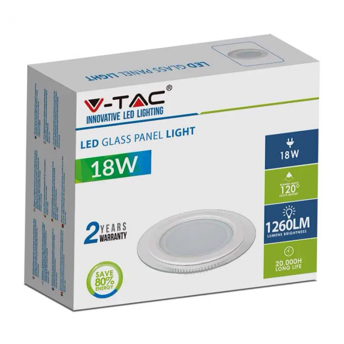 PANOU LED ROTUND INCORPORABIL 18W 4000K ALB NEUTRU, STICLA [5]