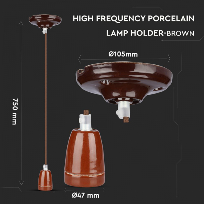 Pendul tavan portelan soclu E27 - maro - V-TAC [6]