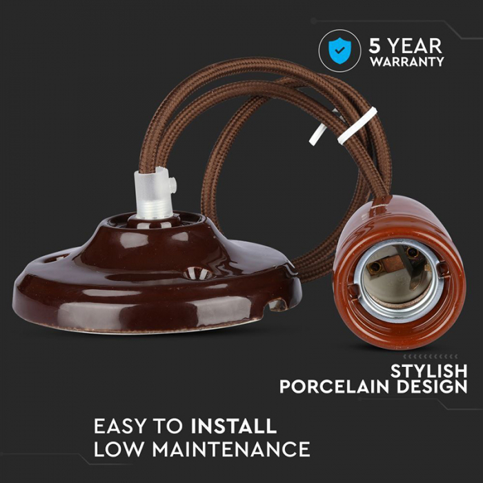 Pendul tavan portelan soclu E27 - maro - V-TAC [7]