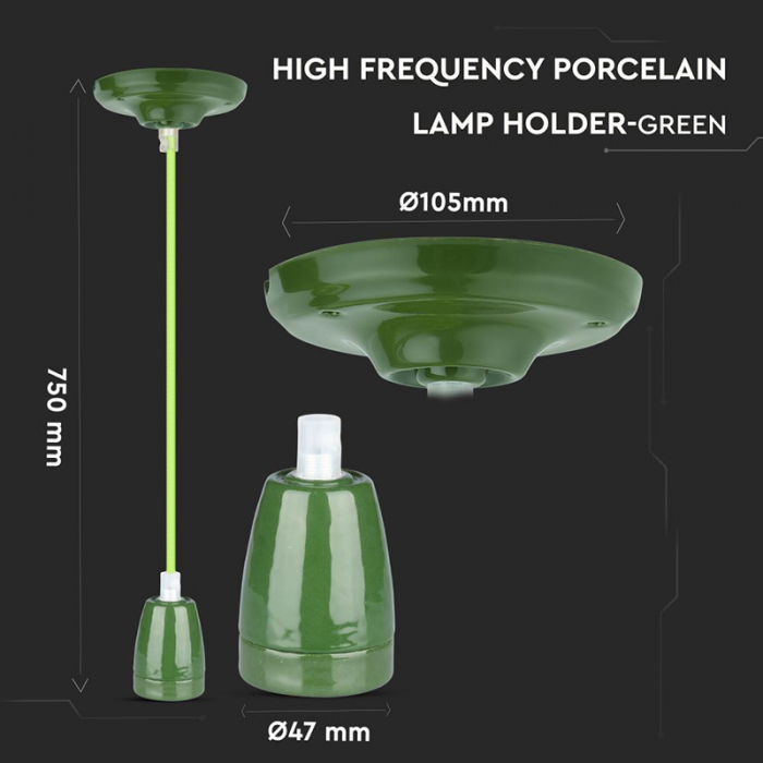 PENDUL TAVAN PORTELAN SOCLU E27 - VERDE [5]