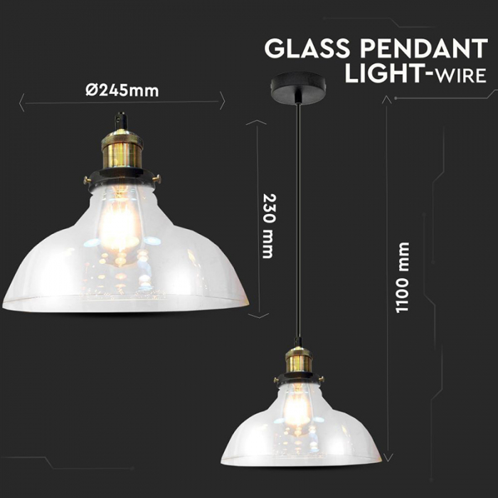 Pendul tavan soclu E27 24.5x23x110cm sticlă - V-TAC [3]