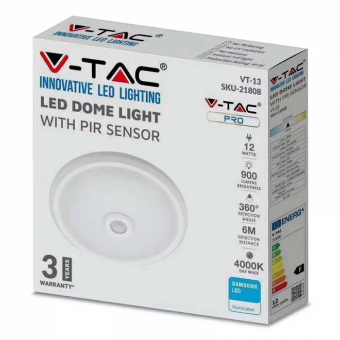 Plafoniera led 12w ip20 senzor de miscare 6400k alb rece V-tac [11]
