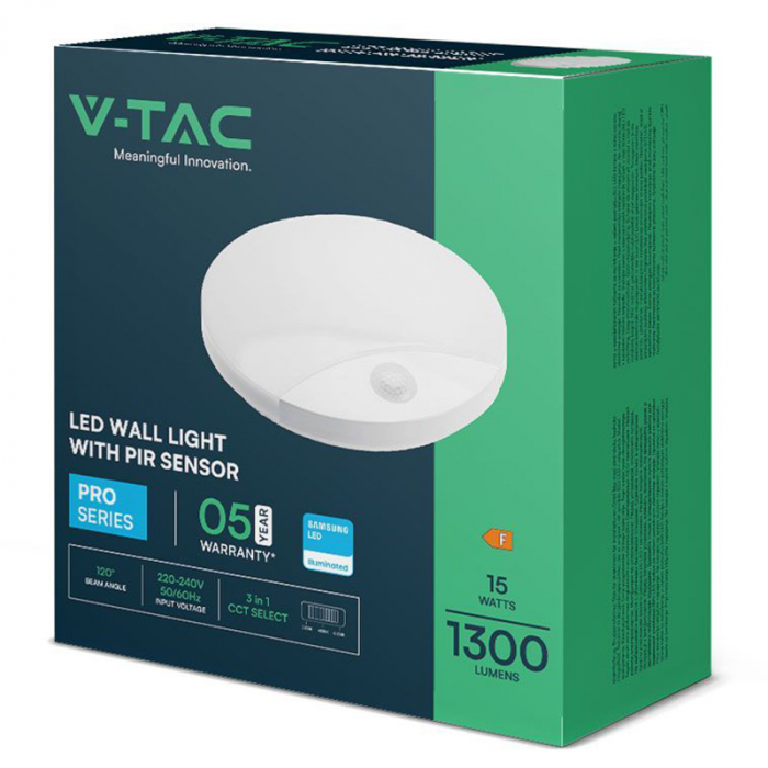 Plafoniera LED, 15W, IP20, senzor de mișcare 3in1, alb, V-TAC, SKU-23420 [13]