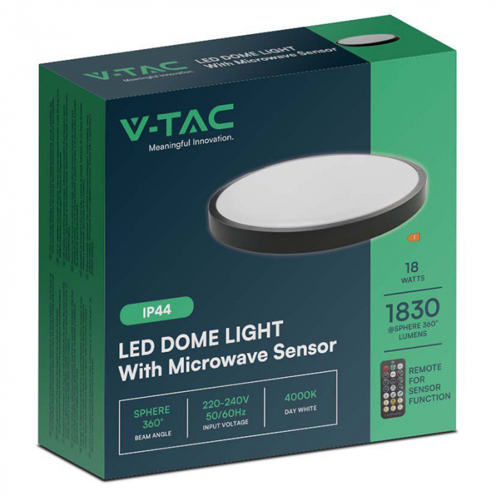 Plafoniera LED, 18W, IP44, cu senzor, 4000K, alb neutru, negru, V-TAC, SKU-76691 [5]