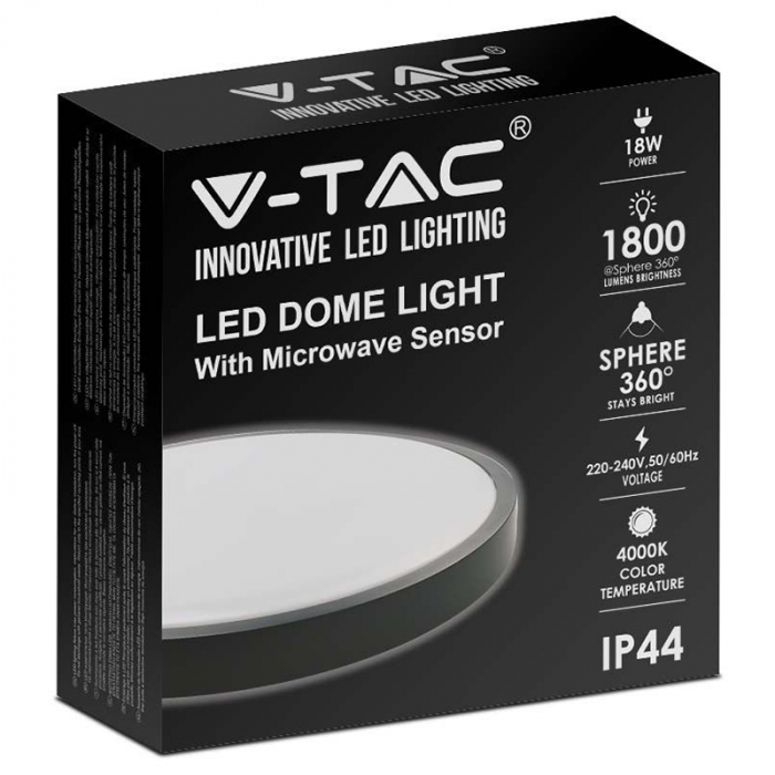 Plafonieră led 18w IP44 cu senzor 4000k alb neutru - negru [4]