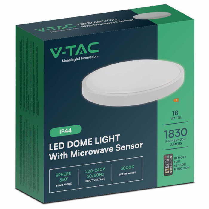 PLAFONIERA LED 18W IP44 CU SENZOR 6500K ALB RECE - ALB [5]