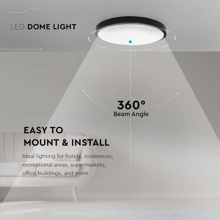 PLAFONIERA LED 24W IP44 6500K ALB RECE - NEGRU [7]