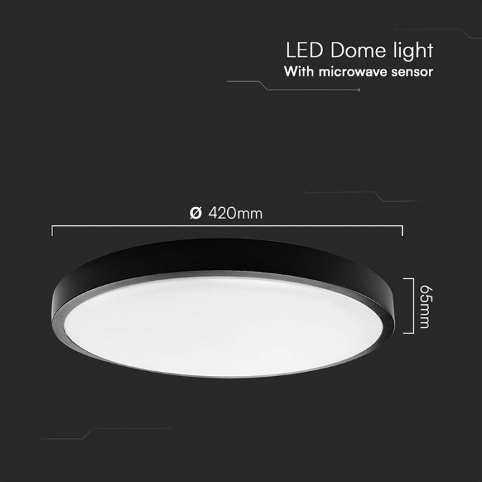 Plafoniera LED, 30W, IP44, cu senzor, 4000K, alb neutru, negru, V-TAC, SKU-76711 [6]