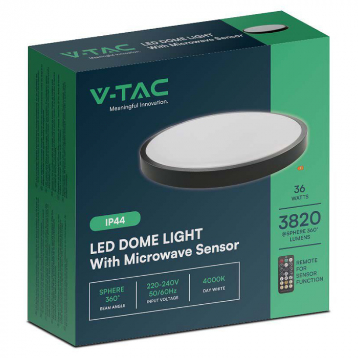 Plafoniera LED, 30W, IP44, cu senzor, 4000K, alb neutru, negru, V-TAC, SKU-76711 [5]
