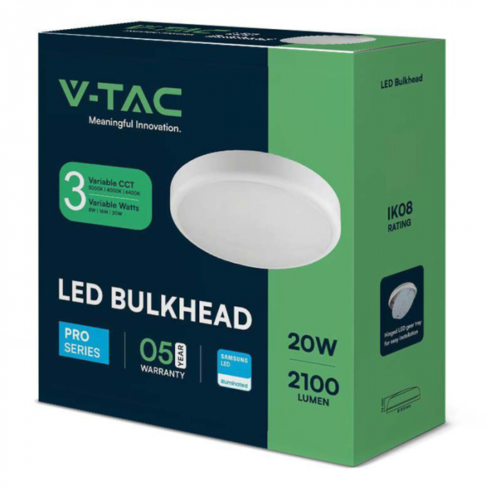 Plafoniera LED, 8W/16W/20W, 3in1, IP65, alb, V-TAC, SKU-801-24 [10]