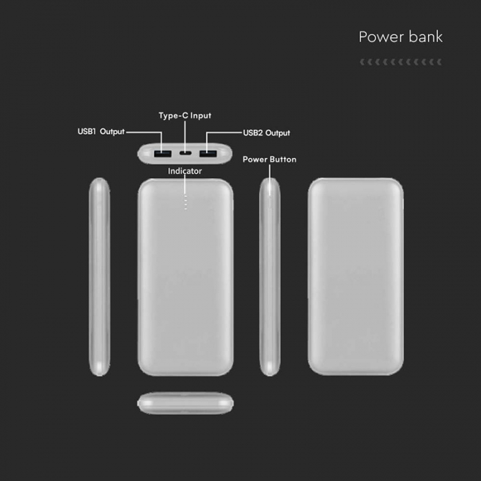 POWER BANK 10000MAH CU CABLU 30CM TIP C - ARGINTIU [5]