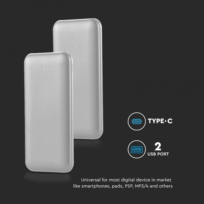 POWER BANK 10000MAH CU CABLU 30CM TIP C - ARGINTIU [6]