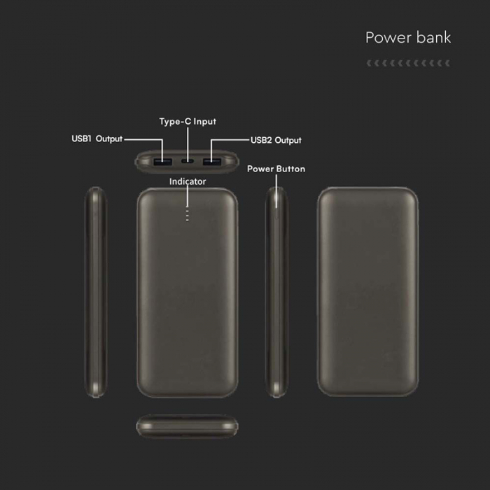 POWER BANK 10000MAH CU CABLU 30CM TIP C - GRI ANTRACIT [5]