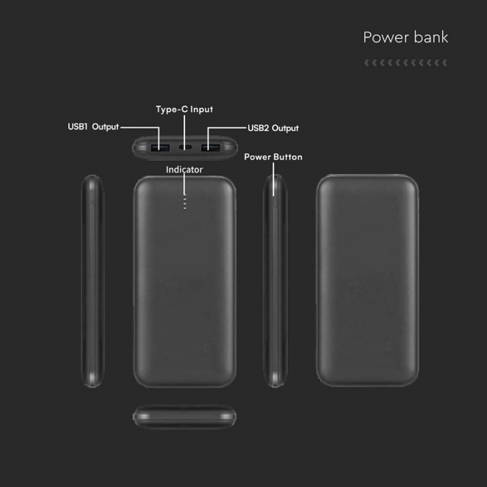 POWER BANK 10000MAH CU CABLU 30CM TIP C - NEGRU [5]