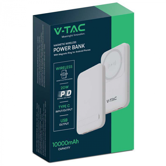 POWER BANK 10000MAH CU INEL MAGNETIC INCARCARE WIRELESS - ALB [10]