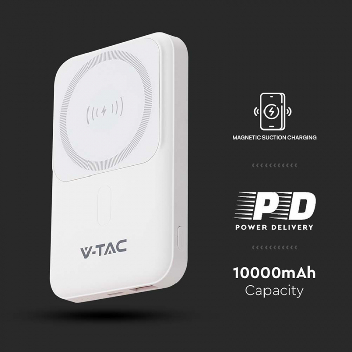 POWER BANK 10000MAH CU INEL MAGNETIC INCARCARE WIRELESS - ALB [12]