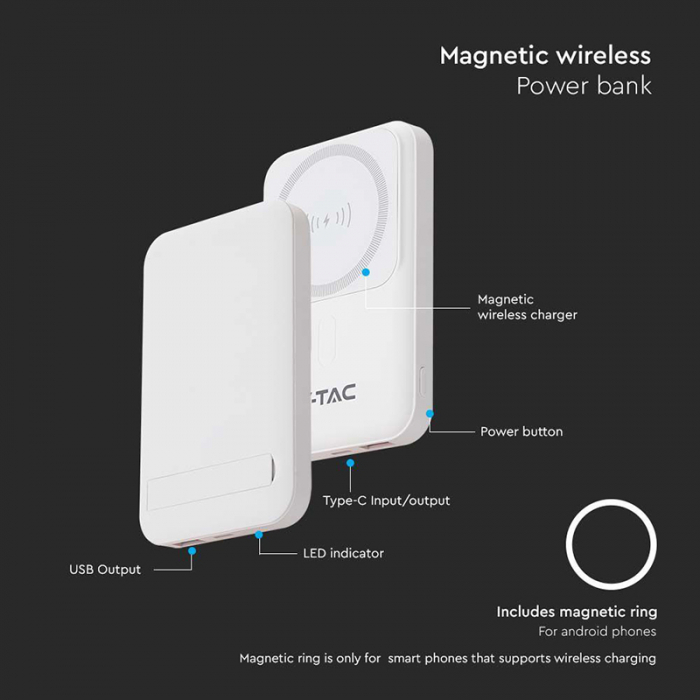 POWER BANK 10000MAH CU INEL MAGNETIC INCARCARE WIRELESS - ALB [11]