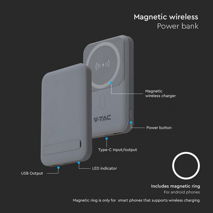 POWER BANK 10000MAH CU INEL MAGNETIC INCARCARE WIRELESS - GRI [11]