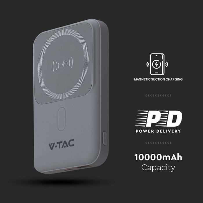POWER BANK 10000MAH CU INEL MAGNETIC INCARCARE WIRELESS - GRI [12]