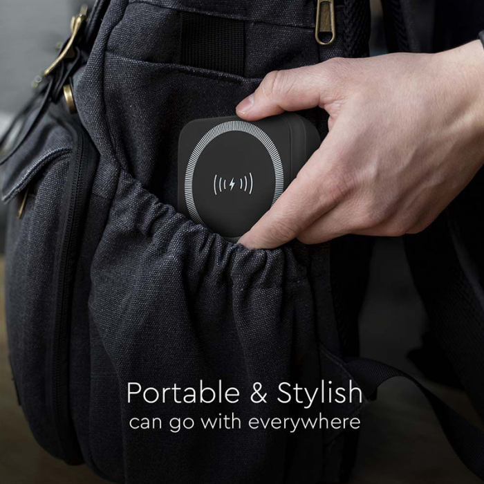 POWER BANK 10000MAH CU INEL MAGNETIC INCARCARE WIRELESS - NEGRU [14]