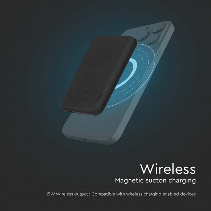 POWER BANK 10000MAH CU INEL MAGNETIC INCARCARE WIRELESS - NEGRU [3]