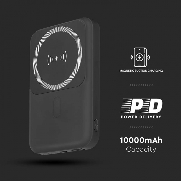 POWER BANK 10000MAH CU INEL MAGNETIC INCARCARE WIRELESS - NEGRU [13]