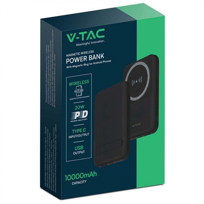 POWER BANK 10000MAH CU INEL MAGNETIC INCARCARE WIRELESS - NEGRU [11]