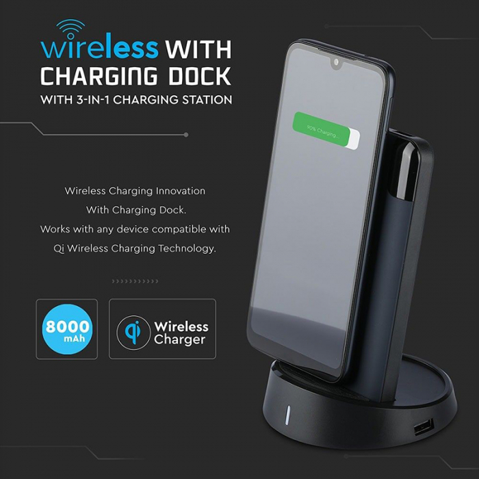 POWER BANK 8000MAH INCARCARE WIRELESS - ALBASTRU [4]