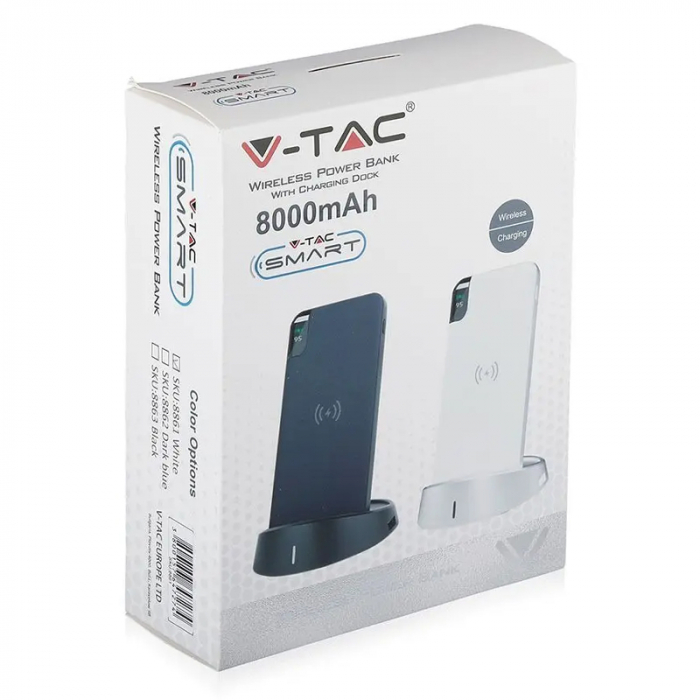 Power bank 8000mah incarcare wireless model stand negru V-tac [14]