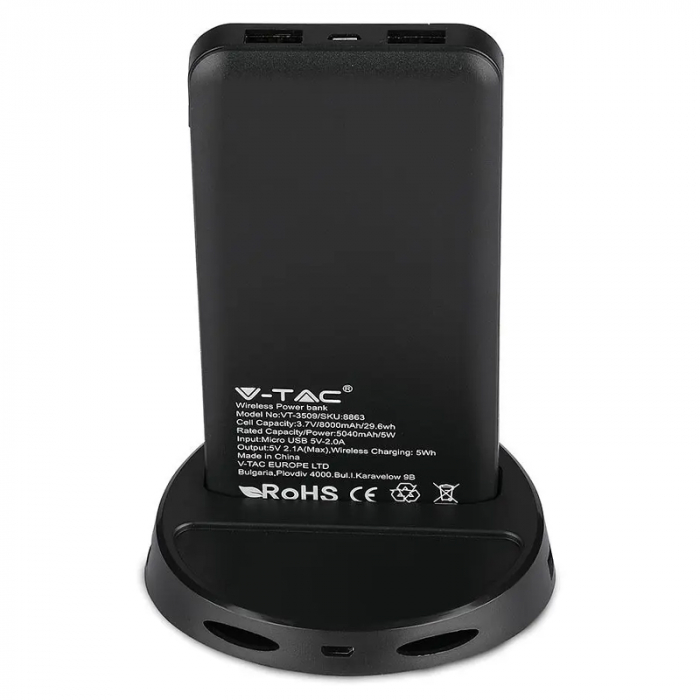 Power bank 8000mah incarcare wireless model stand negru V-tac [10]