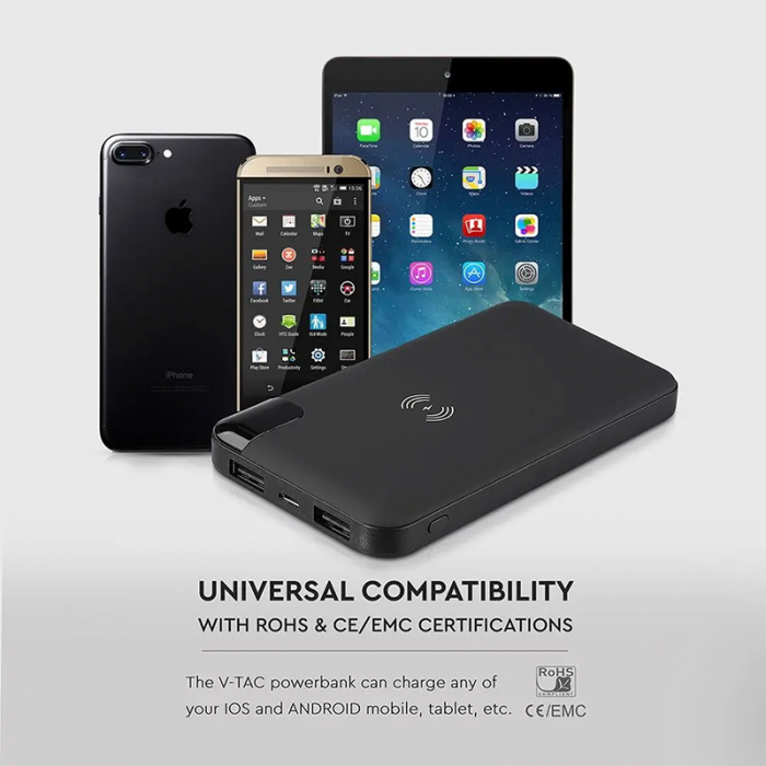 Power bank 8000mah incarcare wireless model stand negru V-tac [6]