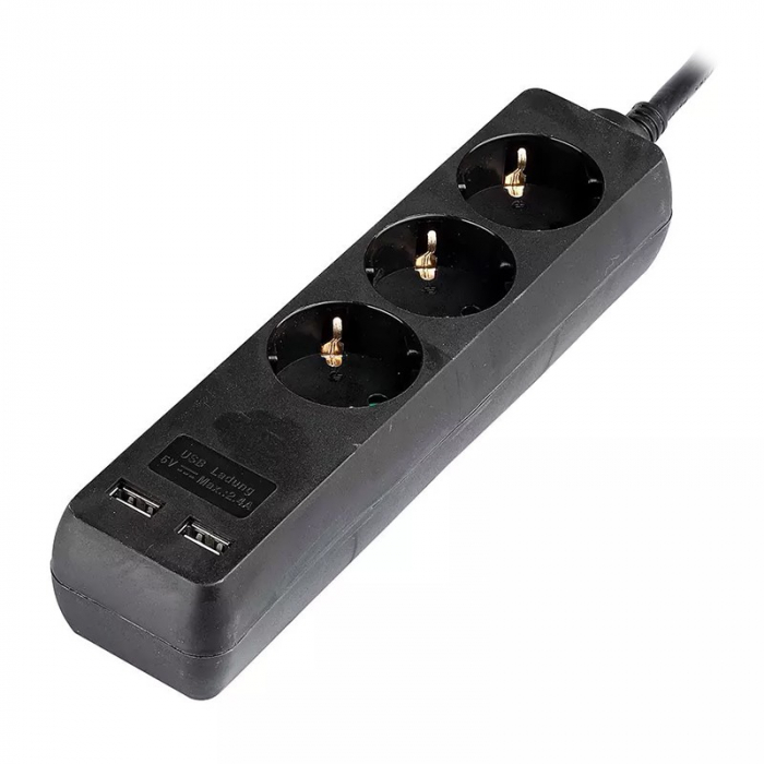 PRELUNGITOR 3 CAI + 2USB 1.5M(3G1.5MM2) NEGRU [3]