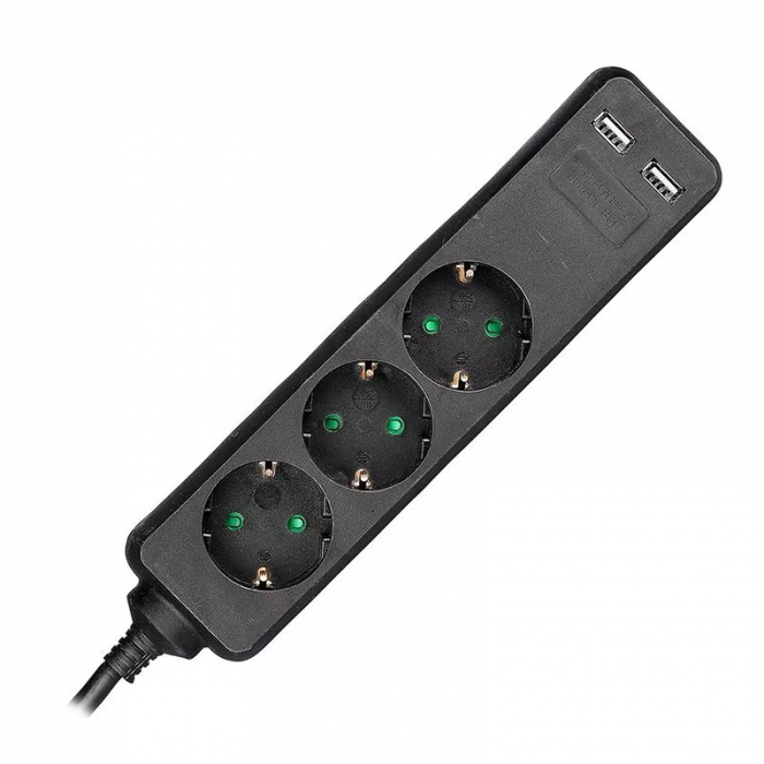 PRELUNGITOR 3 CAI + 2USB 1.5M(3G1.5MM2) NEGRU [2]