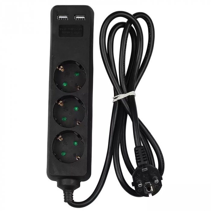 PRELUNGITOR 3 CAI + 2USB 1.5M(3G1.5MM2) NEGRU [5]