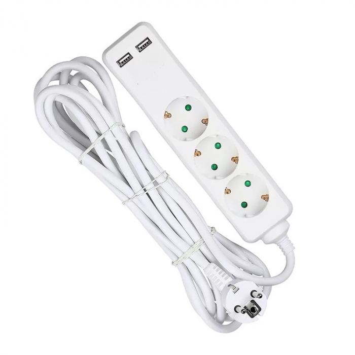 PRELUNGITOR 3 CAI + 2USB 5M(3G1.5MM2) ALB [4]