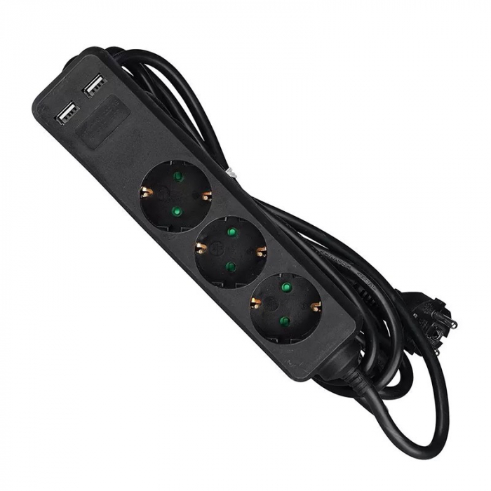 PRELUNGITOR 3 CAI + 2USB 5M(3G1.5MM2) NEGRU [4]