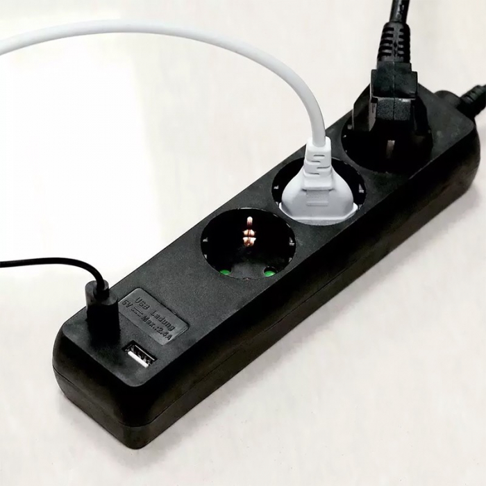 PRELUNGITOR 3 CAI + 2USB 5M(3G1.5MM2) NEGRU [5]