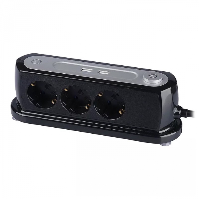 PRELUNGITOR 3CAI + 2USB 1.4M (3G1.5MM2) - NEGRU [2]