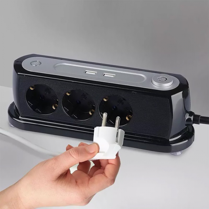 PRELUNGITOR 3CAI + 2USB 1.4M (3G1.5MM2) - NEGRU [6]