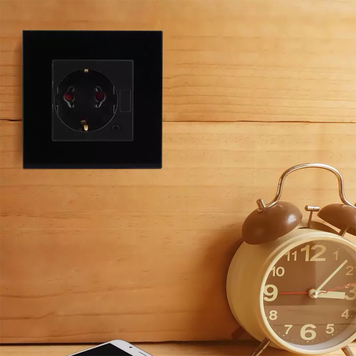 PRIZA SMART SIMPLA 16A CU RAMA DIN STICLA , NEGRU [6]