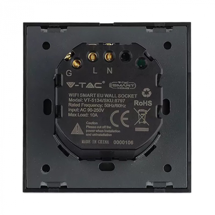 PRIZA SMART SIMPLA 16A CU RAMA DIN STICLA , NEGRU [4]