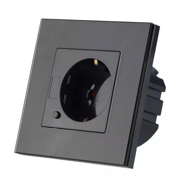 PRIZA SMART SIMPLA 16A CU RAMA DIN STICLA , NEGRU [2]