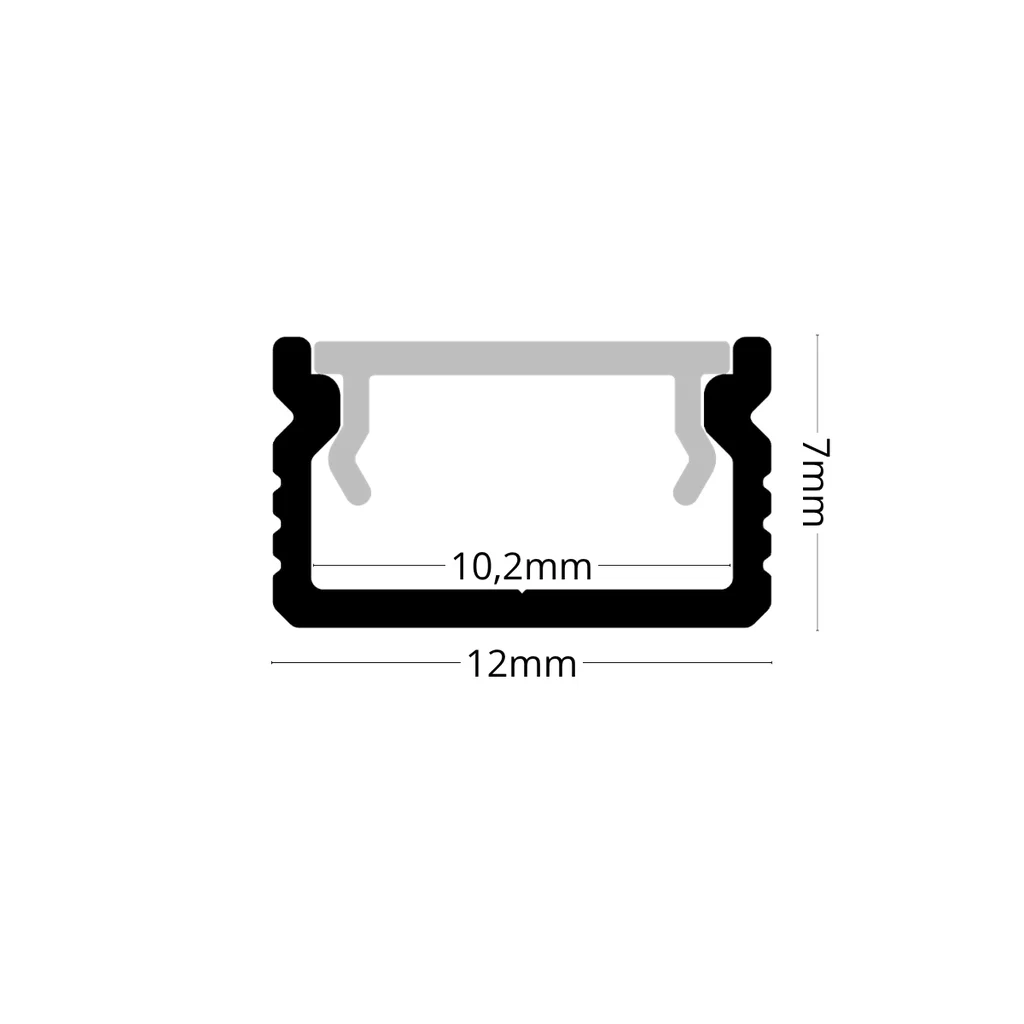 Profil aluminiu slim aplicat 2 m pentru bandă LED, 12x7mm Capac mat [2]