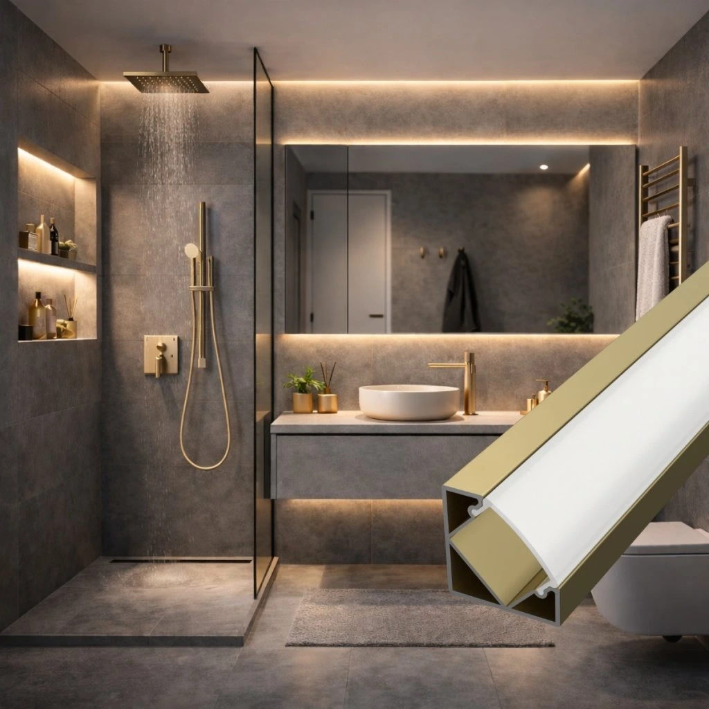 Profil Aluminiu de colț AURIU / CHAMPAGNE, aplicat pentru bandă LED  2m [2]