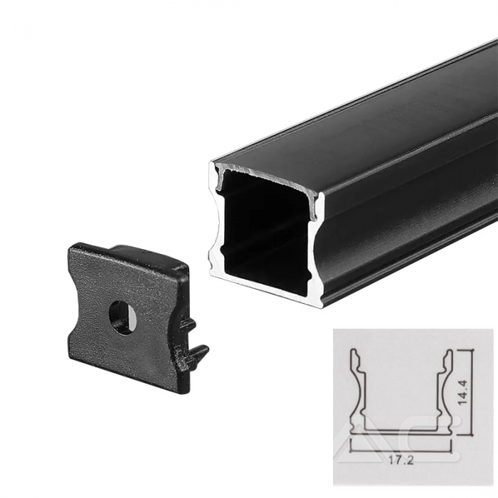 Profil Aluminiu Înalt, Aplicat pentru Bandă LED, 2m, 17.2mm x 14.4mm, corp negru, capac mat, V-TAC, SKU-2878 [2]