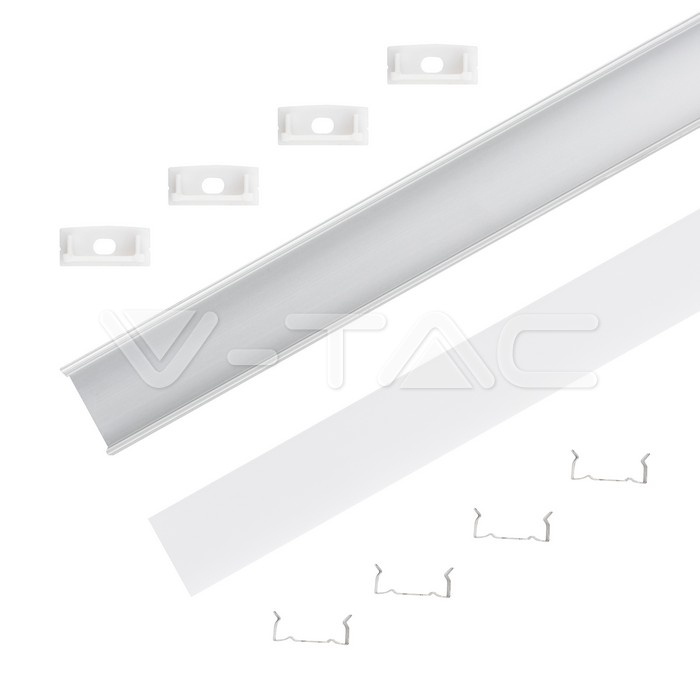 Profil Aluminiu Lat, Aplicat pentru Bandă LED, 2m, 23.5mm x 10mm, corp argintiu, capac mat, V-TAC, SKU-3352 [2]