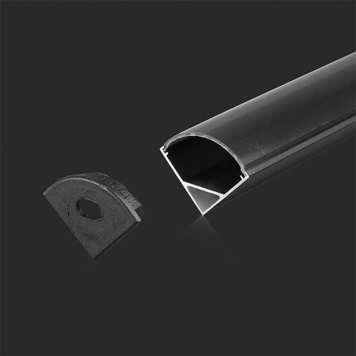 Profil Aluminiu de Colt,  Aplicat pentru Bandă LED 2m, 15.8mm x 15.8mm, Culoare Negru, Capac Mat [3]