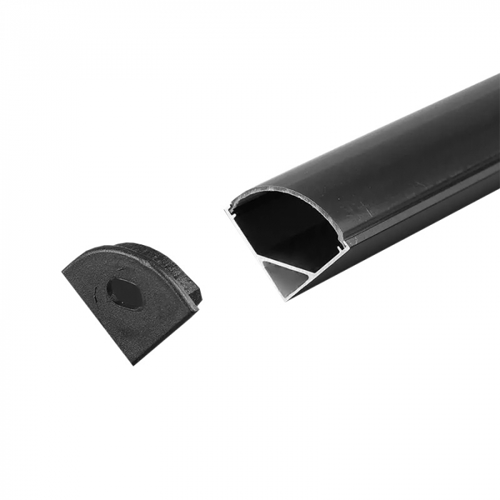 Profil Aluminiu de Colt,  Aplicat pentru Bandă LED 2m, 15.8mm x 15.8mm, Culoare Negru, Capac Mat [2]