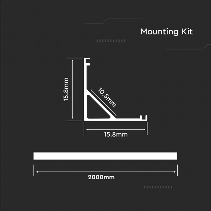 Profil Aluminiu Aplicat pe colț, pentru Bandă LED, 2m, 15.8mm x 15.8mm, corp argintiu, capac mat, V-TAC, SKU-3369 [4]