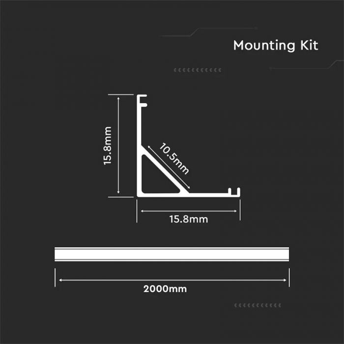 Profil Aluminiu Aplicat pe colt, pentru Bandă LED 2m, 15.8mm x 15.8mm, Corp Argintiu, Capac Mat, V-TAC [4]